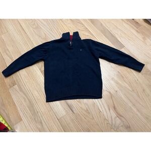 Tommy Hilfiger Boys Quarter Zip Sweater Navy Red Size 5